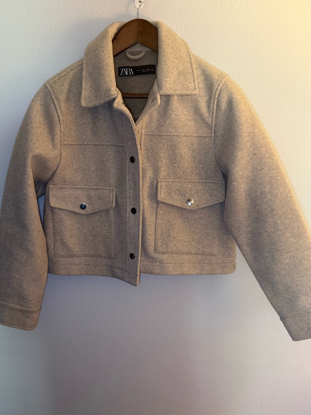 Zara Kids Beige Wool-Blend Button Pea Coat